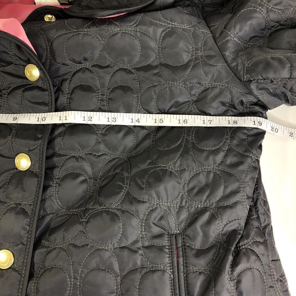 COACH Black & Pink Monogram C Logo Quilted Jacket Size S Satin Pink lining NWT - Picture 7 of 9